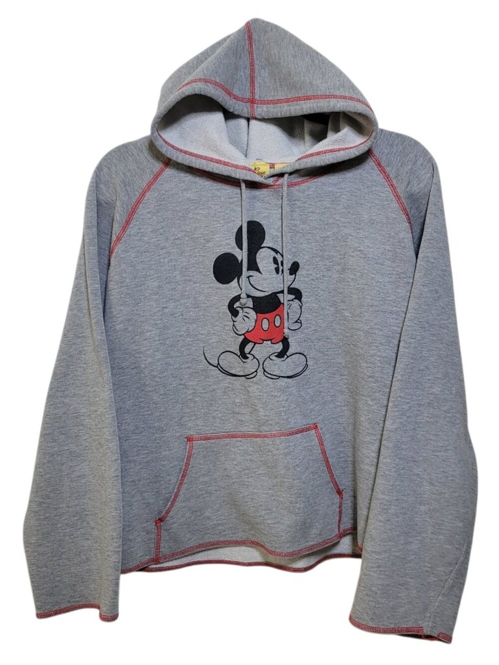 Stage 28 by Disney Mickey Mouse Hoodie Gray Red Contrast Stitch Pullover XL Y2K